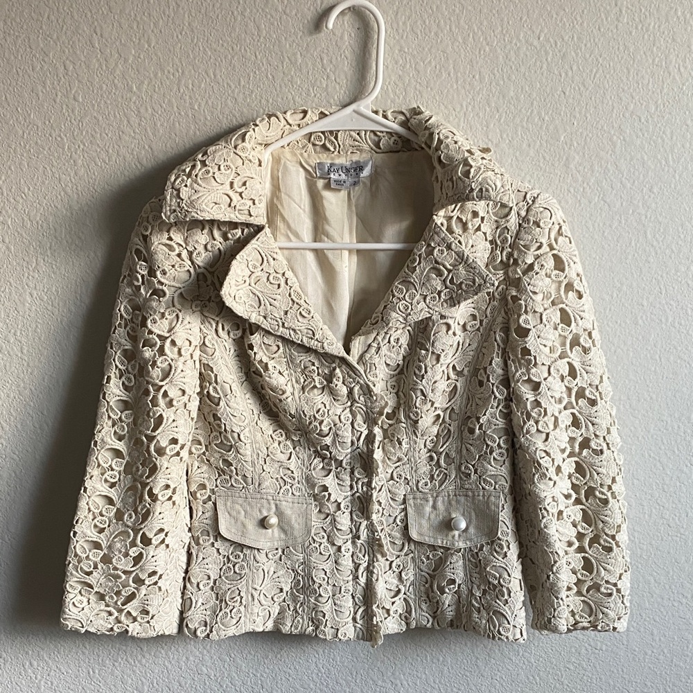 Women’s Kay Unger Cream Lace Blazer